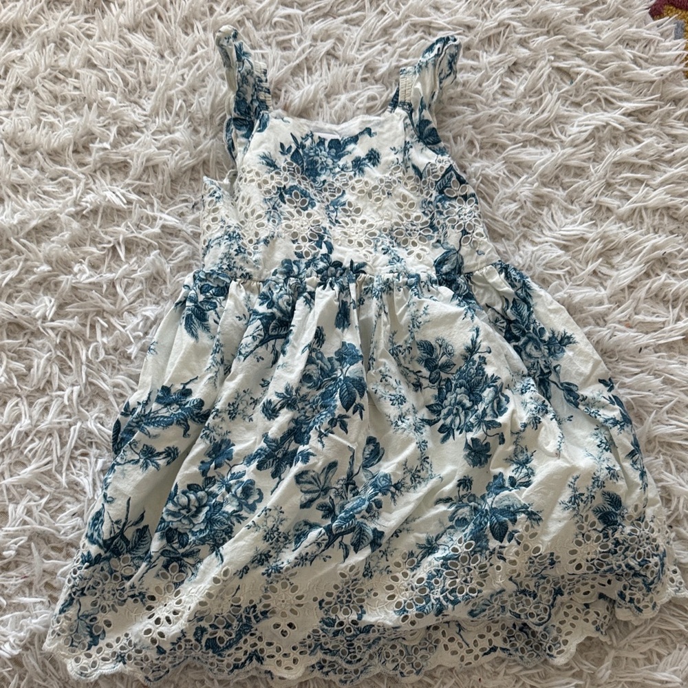 Floral Blue and White Kids Dress loveshack fancy x gap